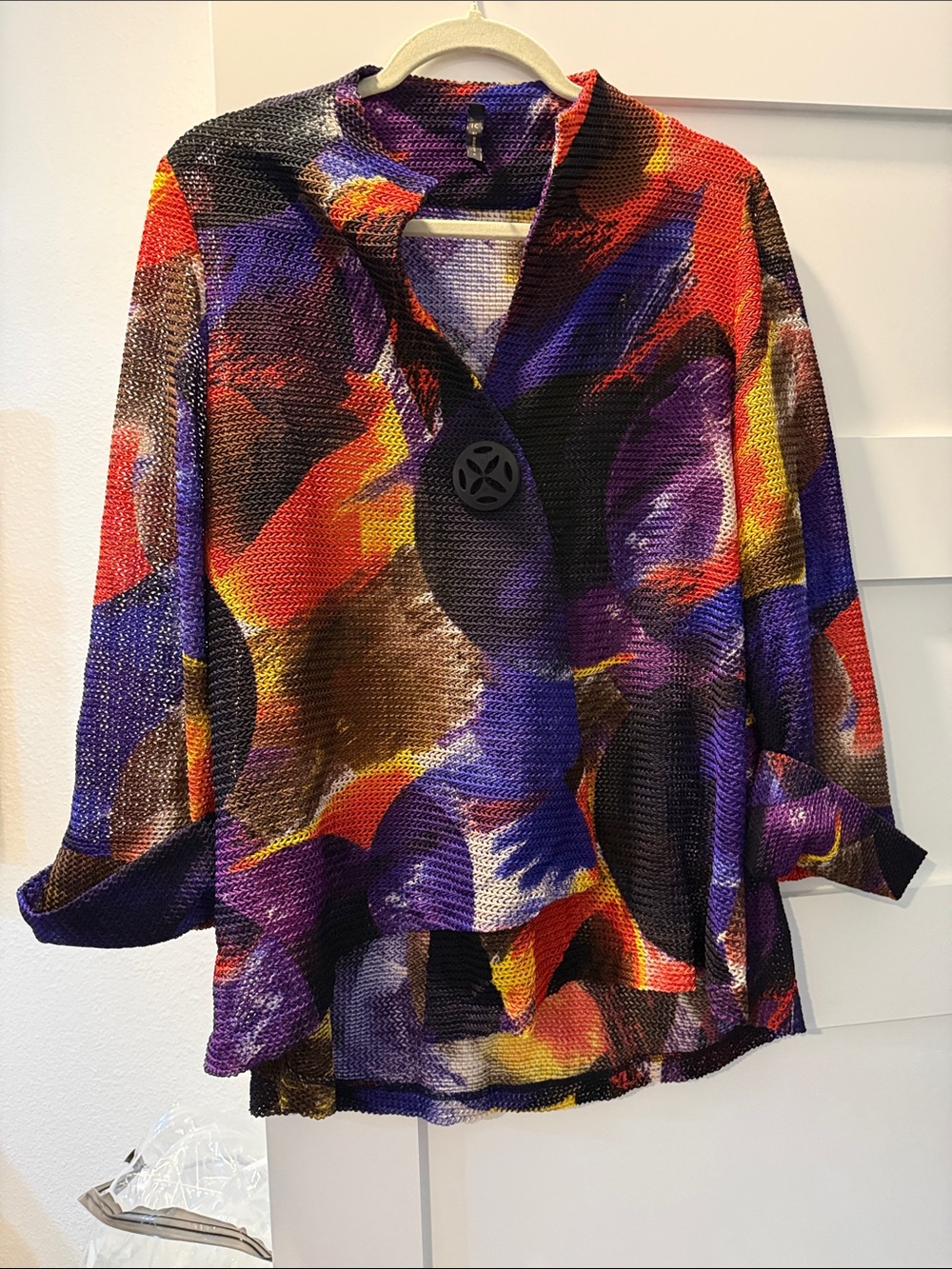 Abstract Multicolor Knit Blazer Jacket - Purple & Red